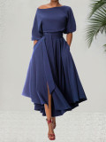 Women Slash Shoulder Lace-Up Elegant Irregular Dress