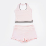 Women Casual Yoga Color Block Halter Neck Camisole Top and Shorts Two-Piece Set