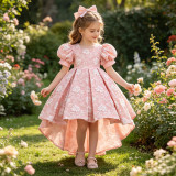 Girls' Princess Print Puff Sleeve Dance Dress