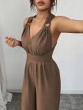 Women Halter Neck Cross Backless Casual Sleeveless Jumpsuit