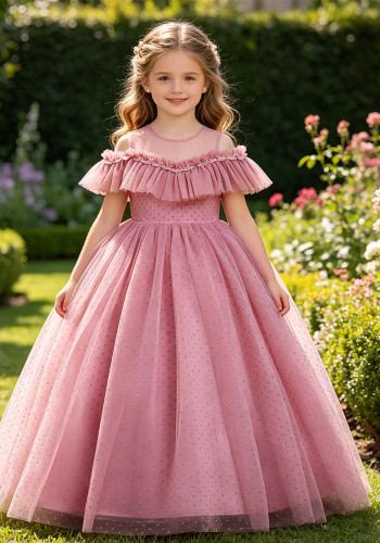 Girls' Summer Polka Dot Mesh Princess Dress Wedding Flower Girl Dress