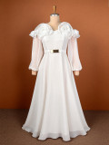 Plus Size Women White Off-Shoulder Floral Chiffon Elegant Dress