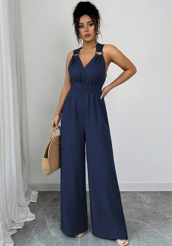 Women Halter Neck Cross Backless Casual Sleeveless Jumpsuit