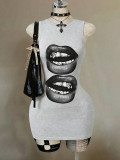 Women Sleeveless Lip Print Bodycon Dress