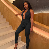 Women Halter Neck V-Neck Backless Jumpsuit