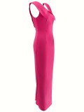 Women Summer Elegant Sleeveless Square Neck Zipper Maxi Dress