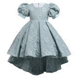 Girls' Princess Print Puff Sleeve Dance Dress