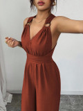 Women Halter Neck Cross Backless Casual Sleeveless Jumpsuit