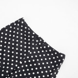 Women Polka Dot Print Drawstring Halter Neck Top and Capri Pants Two-Piece Set