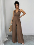Women Halter Neck Cross Backless Casual Sleeveless Jumpsuit