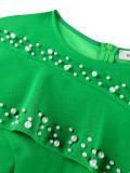 Plus Size Women Green Beaded Shawl-Style Pleated Dress