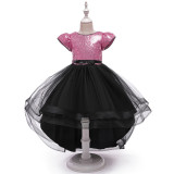 Girls' V-Neck Sequin Bow Princess Dress