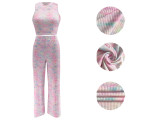 Women Summer Sleeveless Printed Top and Wide-Leg Pants Two-Piece Set