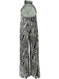 Women Striped Print Backless Wide-Leg Jumpsuit