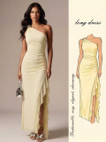 Women Summer Sexy Slash Shoulder Sleeveless Irregular Ruffle Dress