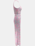 Women Summer Sleeveless Printed Top and Wide-Leg Pants Two-Piece Set