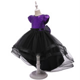 Girls' V-Neck Sequin Bow Princess Dress
