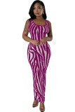 Women Zebra Print Sleeveless Maxi Dress