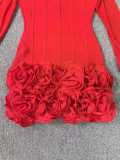 Women Flower Bud Bandage Fishbone Evening Dress