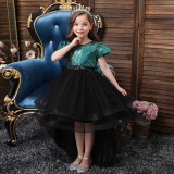 Girls' V-Neck Sequin Bow Princess Dress