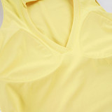 Women Casual Turndown Collar Halter Neck Camisole Top and Shorts Two-Piece Set