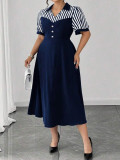 Plus Size Women Striped Short-Sleeve Summer Dress