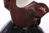 Girls' V-Neck Sequin Bow Princess Dress