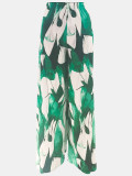 Women Autumn/Winter Elegant Top and Printed Wide-Leg Pants Two-Piece Set