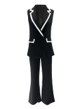 Women Casual Turndown Collar Sleeveless Top and Pants Two-Piece Set