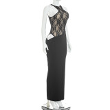 Women Summer/Autumn Lace Patchwork Sleeveless Maxi Dress