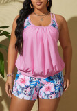 Plus Size Women Bikini Floral Print Swimwear Two Pieces