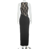 Women Summer/Autumn Lace Patchwork Sleeveless Maxi Dress