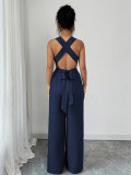 Women Halter Neck Cross Backless Casual Sleeveless Jumpsuit