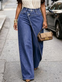 Women Casual Asymmetrical Wide-Leg Trousers with Diagonal Buttons