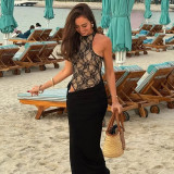 Women Summer/Autumn Lace Patchwork Sleeveless Maxi Dress