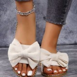 Women Flat Rhinestone Bow Slip-on Sandals