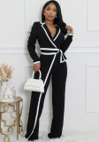 Women Autumn/Winter Color Block Long-Sleeve Jumpsuit