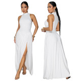 Women High-Neck Sleeveless Maxi Dress with Slits