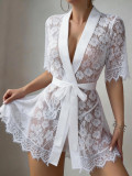 Women White Lace Mesh Dress with Thong Sexy Lingerie