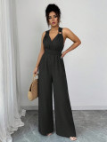 Women Halter Neck Cross Backless Casual Sleeveless Jumpsuit