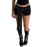 Women Punk Studded Lace-Up Shorts