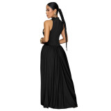 Women High-Neck Sleeveless Maxi Dress with Slits