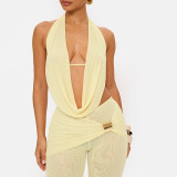 Women Halter Neck Lace-up Backless Top and Shorts Two-Piece Set