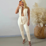 Women Halter Neck V-Neck Backless Jumpsuit