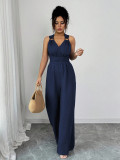 Women Halter Neck Cross Backless Casual Sleeveless Jumpsuit