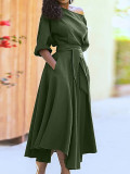 Women Slash Shoulder Lace-Up Elegant Irregular Dress