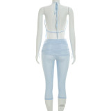 Women Halter Neck Lace-up Backless Top and Shorts Two-Piece Set