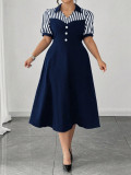 Plus Size Women Striped Short-Sleeve Summer Dress