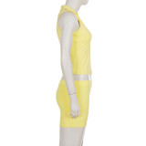 Women Casual Turndown Collar Halter Neck Camisole Top and Shorts Two-Piece Set