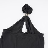 Women Metal Ring Hollow-Out Teardrop Neck Halter Neck Sexy Camisole